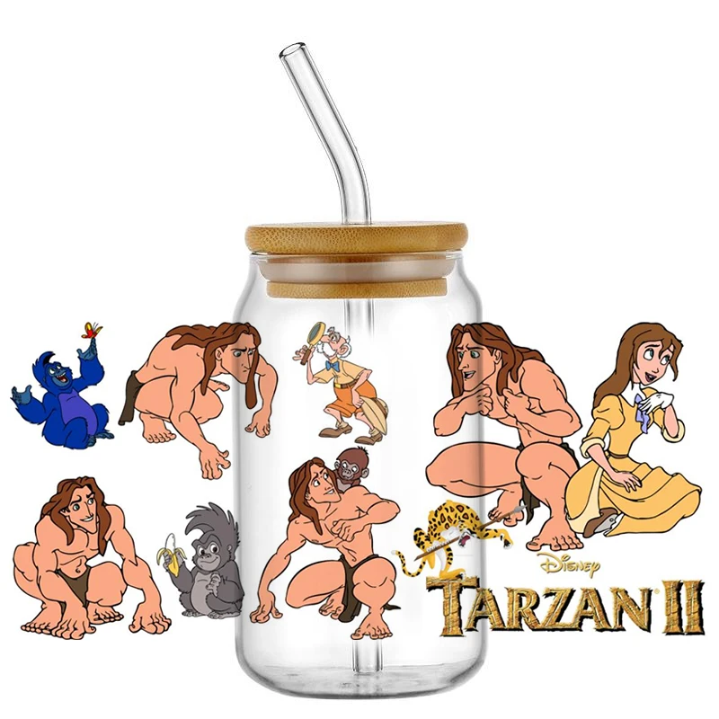 Miniso Cartoon Tarzan 3D Decal Cup Washable Transfer Sticker DIY 16oz Libbey Glasses UV DTF Cup Wrap
