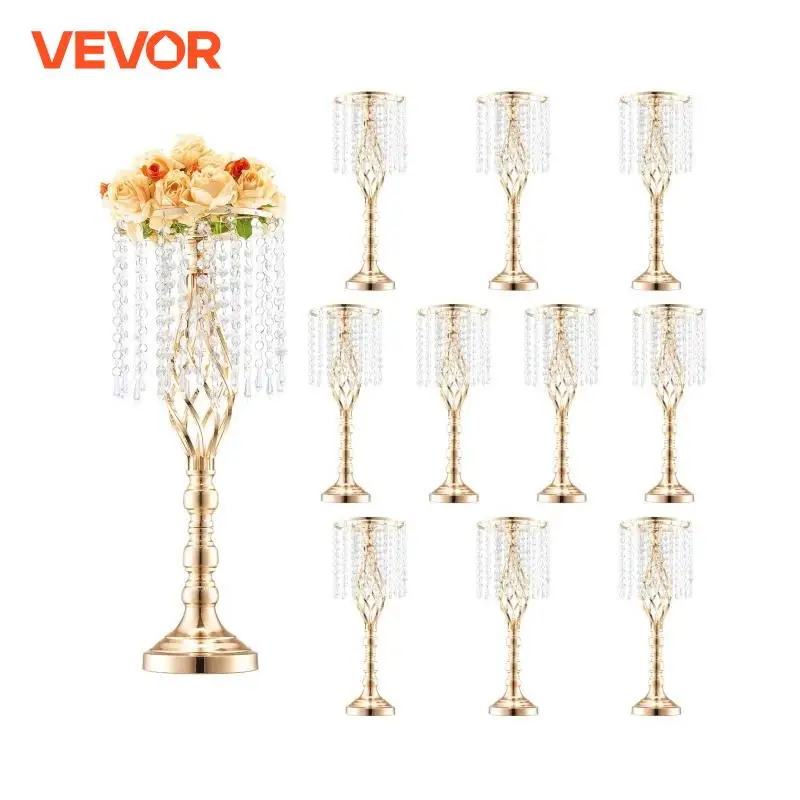 Wedding Flower Stand VEVOR Tall Crystal Wedding Flower Stand Metal Wedding Centerpiece Vase Gold Flower Holders Floral Display Rack