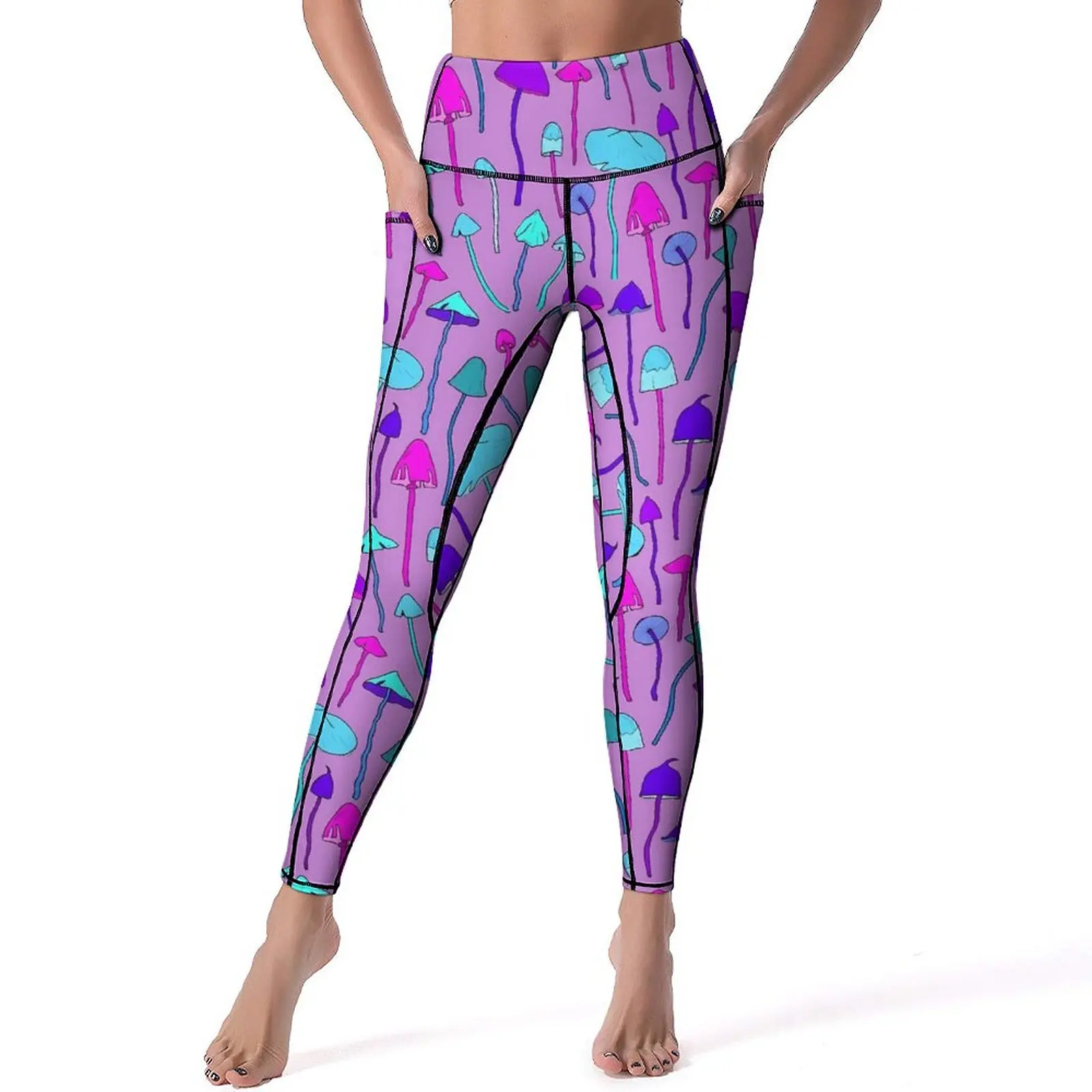 

Colorful Magic Mushrooms Yoga Pants Women Pink And Blue Leggings Push Up Vintage Yoga Legging Stretch Workout Gym Sport Pants