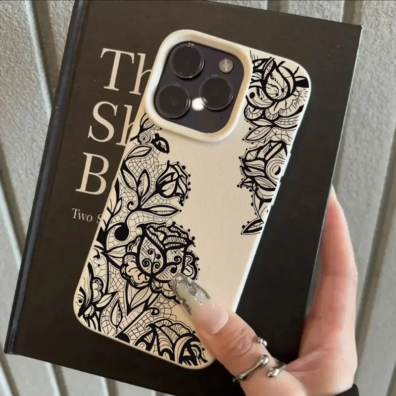 Vintage Black and White Lace Design Soft TPU Leather Phone Case Cover
