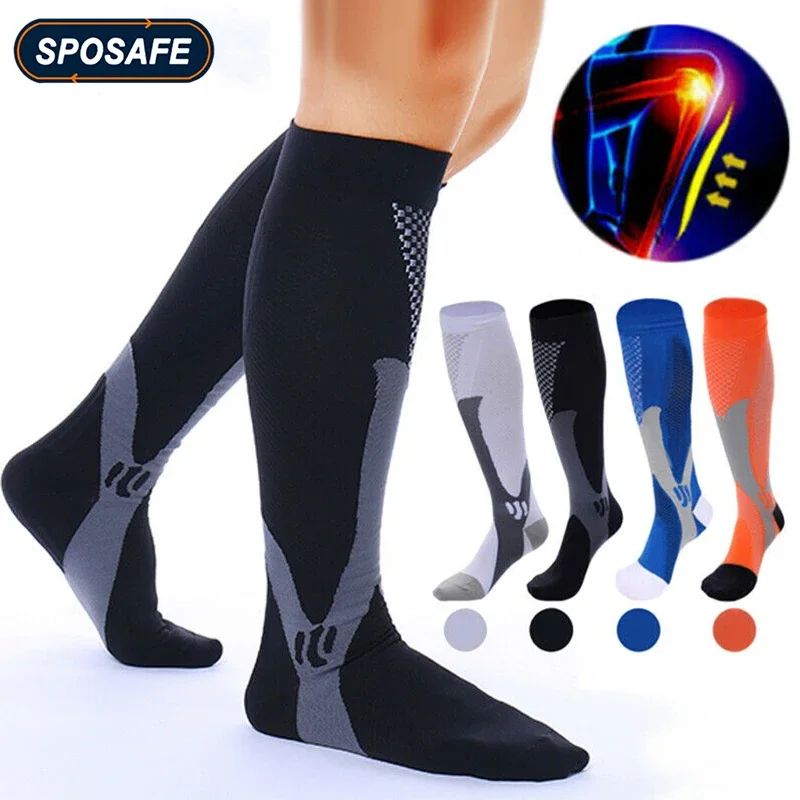 Calf Compression Sleeves Calf Compression Sleeve Thigh High Compression Stockings 1Pair Sports Compression Long Socks Breathable Calf Nylon Socks for Running Basketball Football Volleyball Fitness Men Women