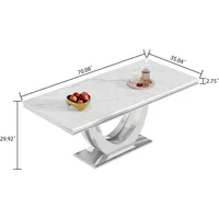 Dining Table Luxury Faux Marble Kitchen Table with Silver Mirrored Finish Stainless Steel Base,Rectangular Dining Room Table 2