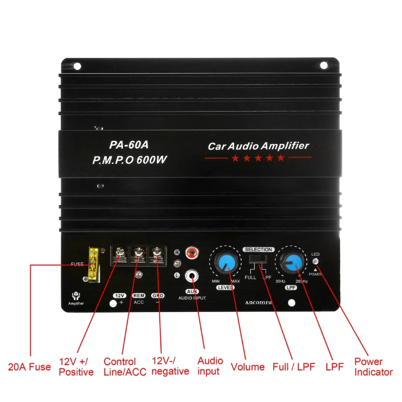 12V 600W Mono Channel Amplifier Board Car Subwoofer Bass Audio Power Amplificador amplifier board