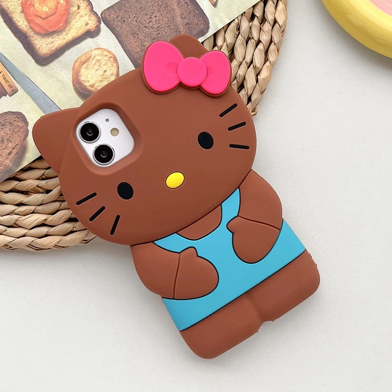 Cartoon kawaii 3D Bow Kitty For iPhone 17 16 15 14 13 12 11 Pro Plus mini Max Xs XR 6 7 8 SE Silicone Soft Cover Case 5