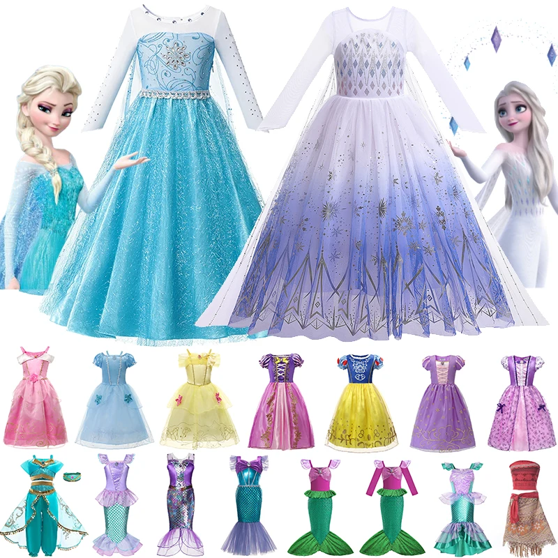 

Frozen Elsa Princess Dress Girl Kid Birthday Party Carnival Clothes Dress up Anna Snow White Rapunzel Mermaid Aurora Costume