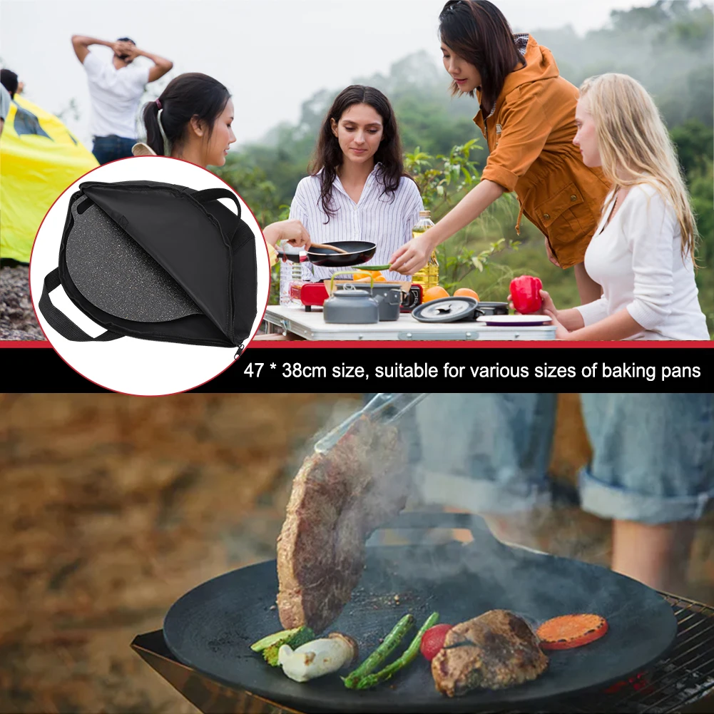 Description Picture 5 of item1-3pcs Frying Pan Bag Case 600D Oxford Grill Plate Carry Bag フライパンバッグ Zipper Side Pocket Outdoor Picnic Tools 그리들가방 Griddle Bags