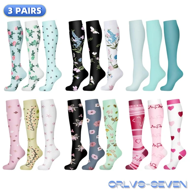 58 Styles 3 paires/pack chaussettes de Compression genou haute 30MmHg femmes hommes chaussettes de sport œdème diabète varices chaussettes de course 1