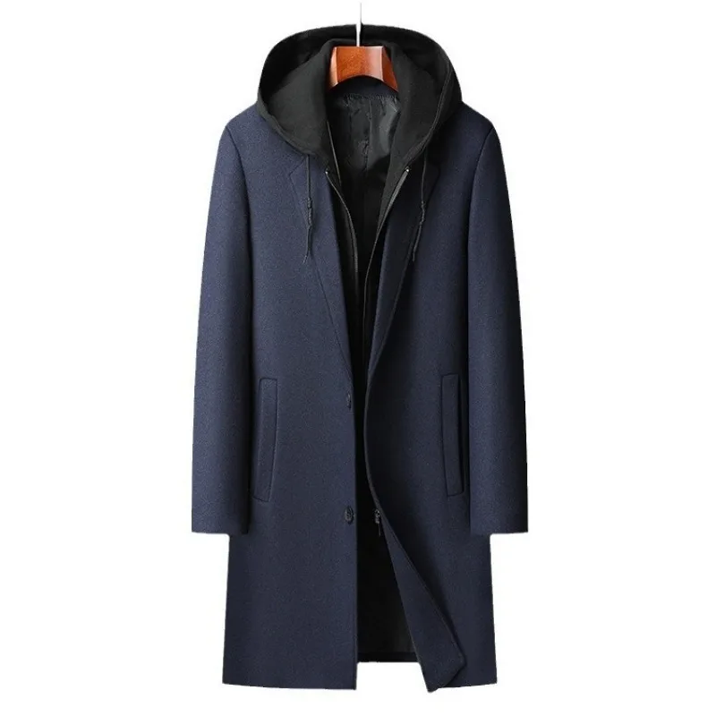 Men Hooded Woolen Blends Cashmere Long Casual  Wool Coats Trench Coats Male Winter Coats Business Casual Winter Jackets Size 4XL