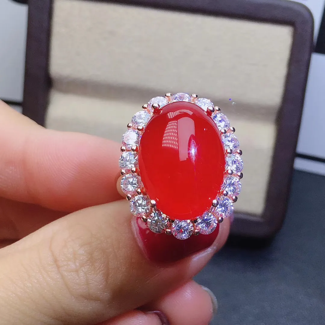 925 Sterling Silver Inlaid Natural Carnelian Ring Luxury Classic Fine Jewelry engagement rings for women