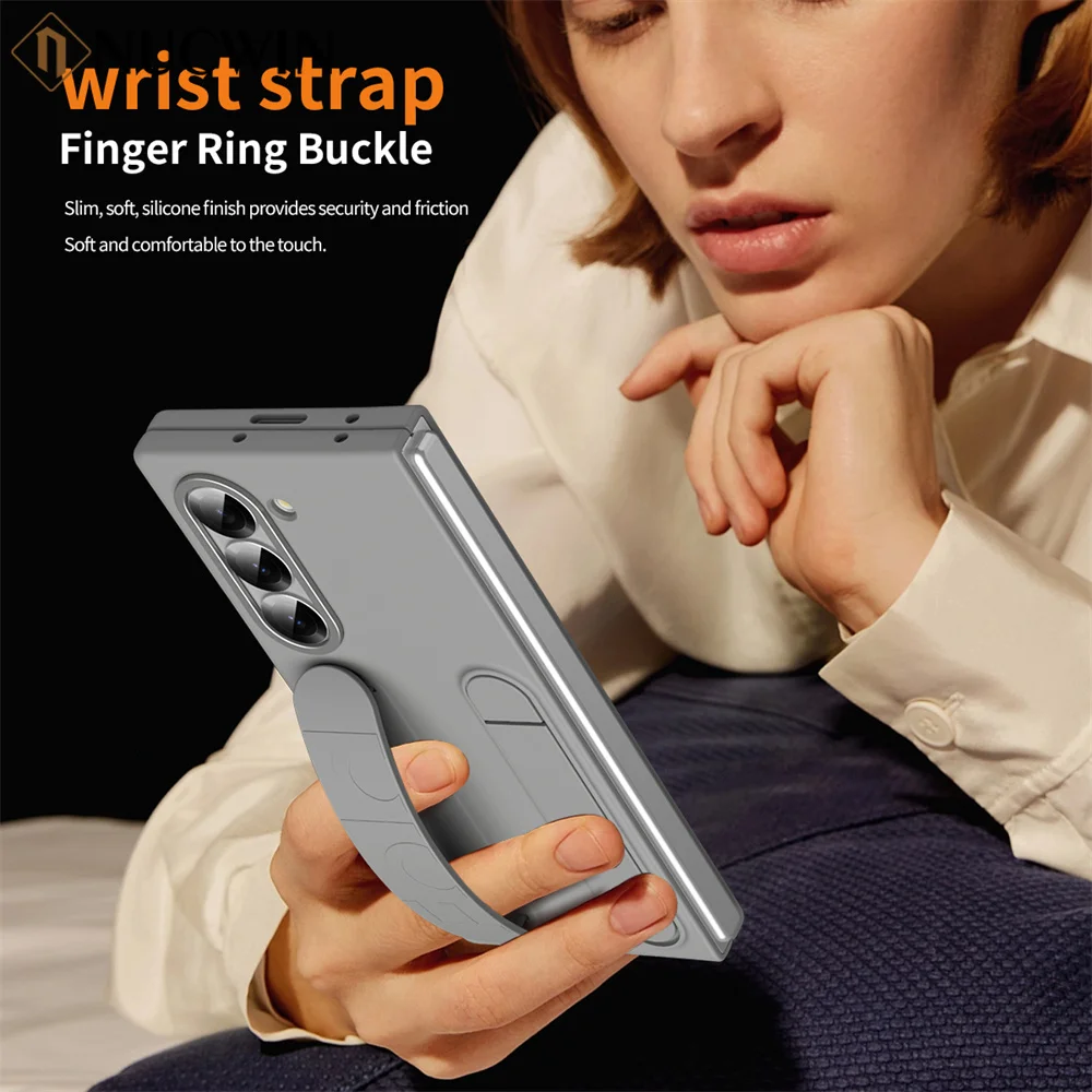 Original Standing Wrist Strap Case For Samsung Galaxy Z Fold 6 Fashion Matte Color Ultra Thin Hard PC Cover For Samsung Z Fold 6