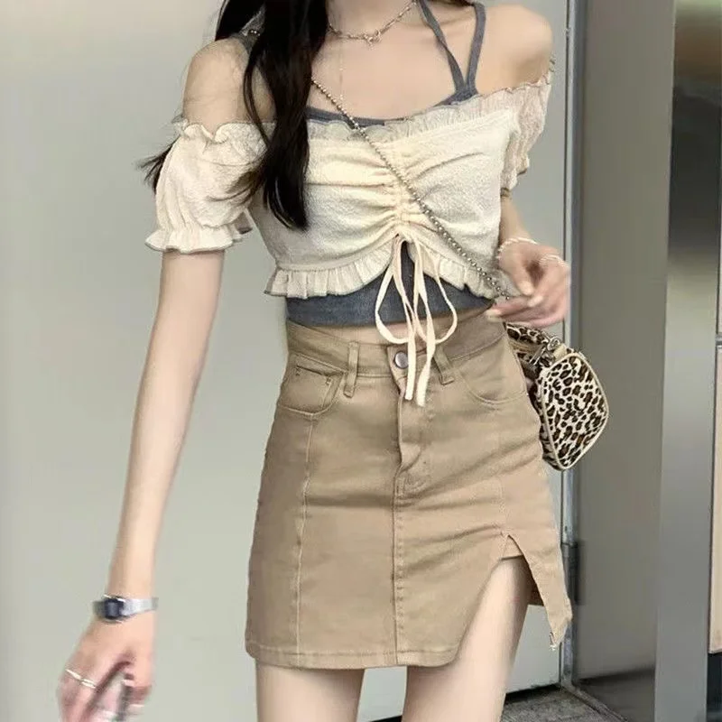 

3 Piece Set Women Casual Y2k Korean Fashion Skirt Set Women Solid Elegant Casual Mini Skirt Suit Female Mini Skirt Korean Style