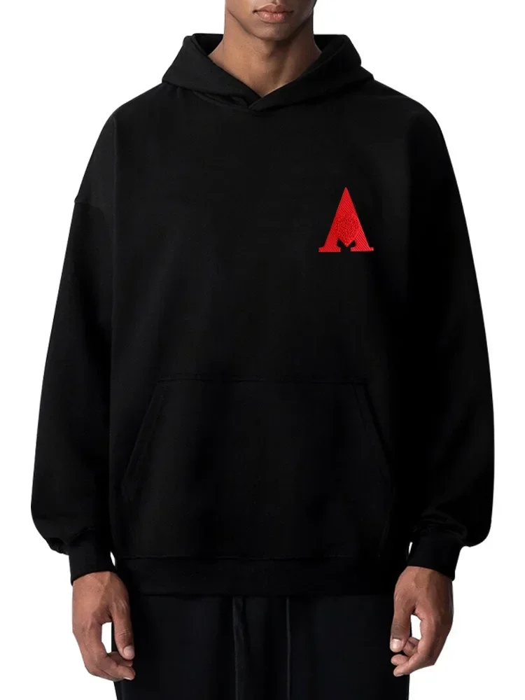 

Hooded Men's Sweatshirt with Embroidery, Trendy and Versatile Casual Loose Sports Jacket, Solid Color Fashion Pullover Hoodie