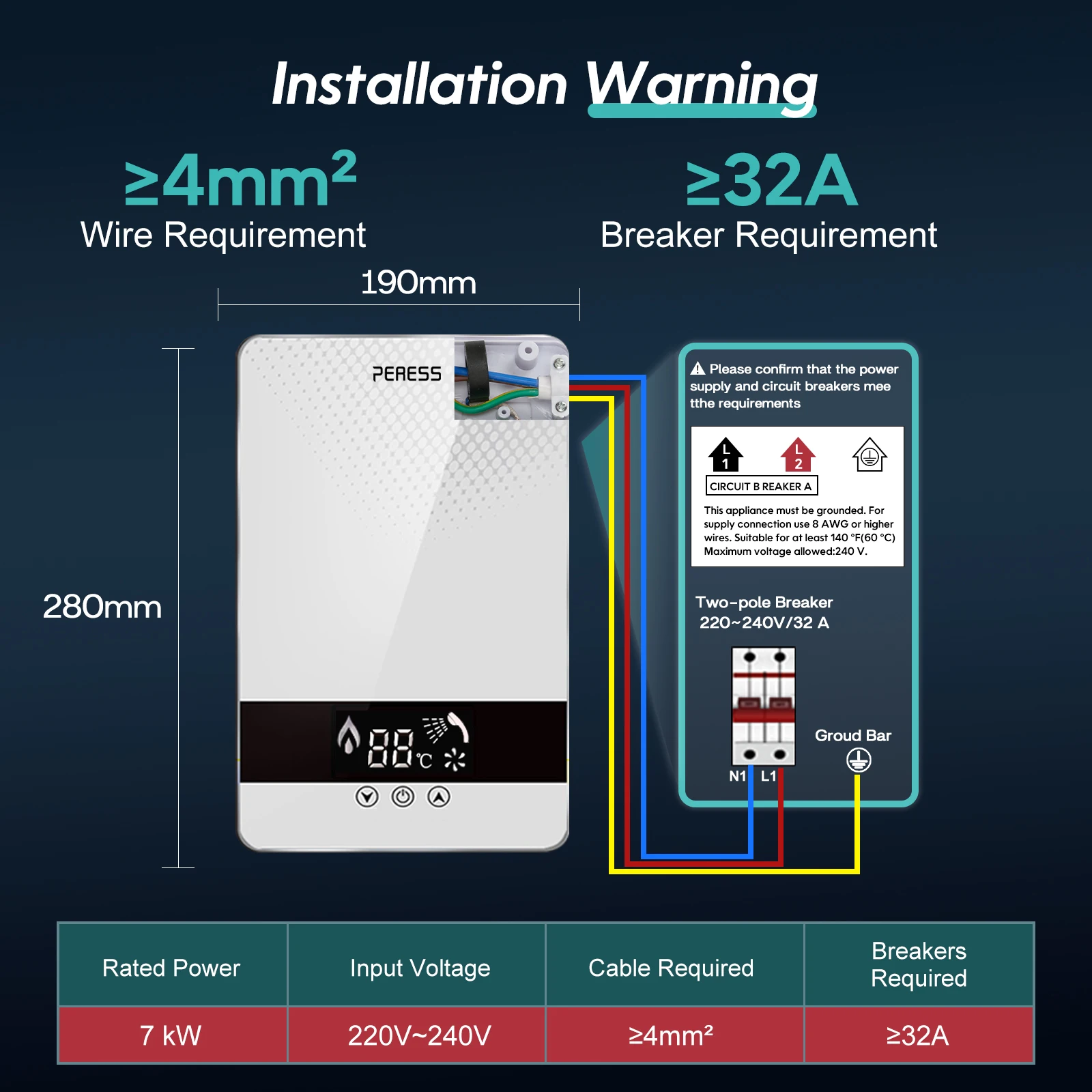 110V 5500W Instant Electric Tankless Water Heater Automatic Temperature Control Bathroom Shower Bath Suitable Household Hotel 6