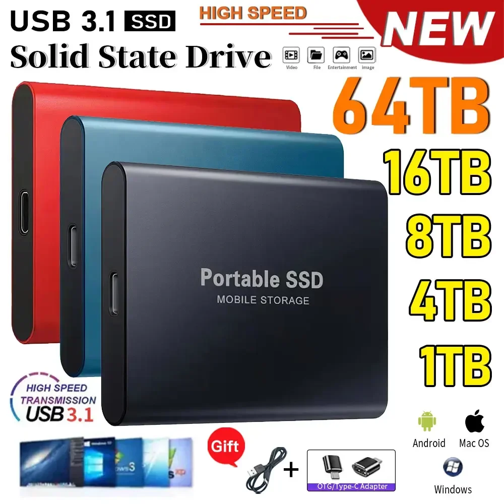 thumbnail image 1 of Disco duro externo de estado sólido de alta velocidad de 1 TB Disco duro externo portátil SSD de 2 TB Disco duro externo SSD para computadora portátil Mac, 1 of 5