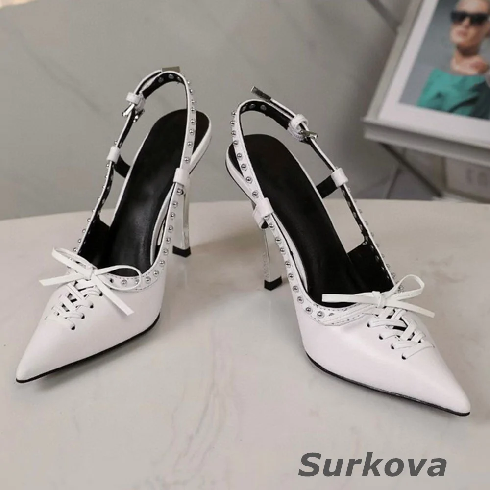 

Pointed Toe Rivet Shallow Mouth Fashion Women's Shoes Thin Heel Cross Lacing Spring/summer New Buckle High Heels Casual Pumps