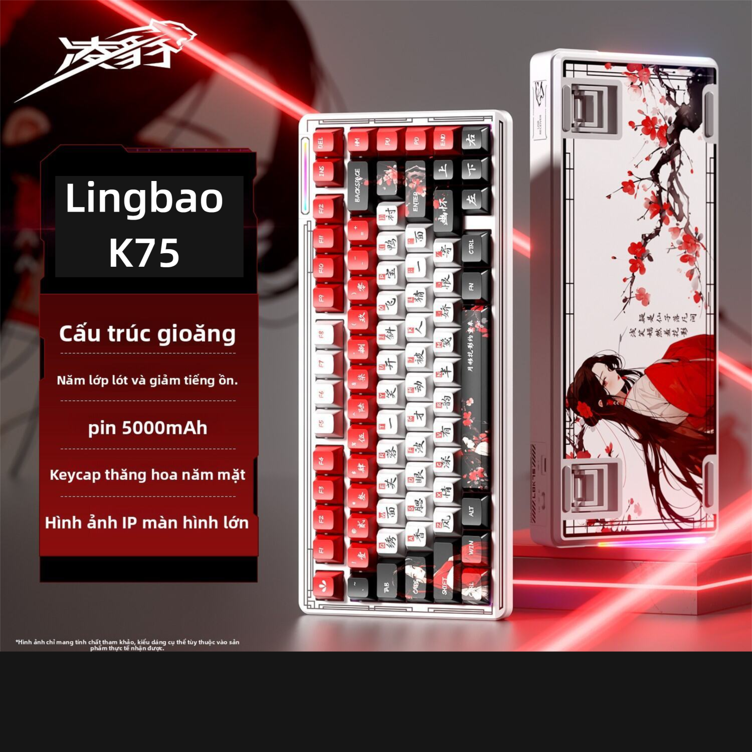 Bàn phím cơ Ling Bao K75 Layout 75%, Màn hình TFT, Gasket Mount, Pin 5000mAh, 3 Chế Độ, Keycap PBT 5 Mặt, Chủ đề 