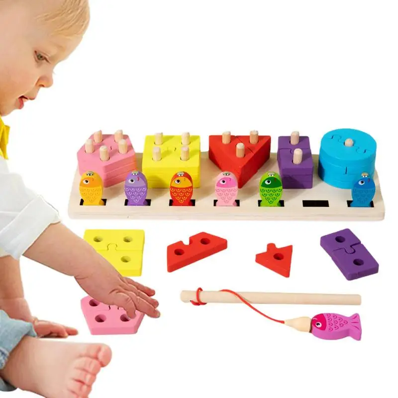 

Wood Shape Color Sorting Toy Fishing Game Educational Montessori Toys Preschool Hand-Eye Coordination Toys Gift For Toddler