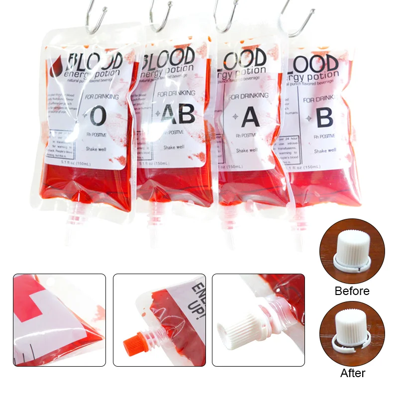 20pcs Fruit Juice Blood Pouch SuctionBag Halloween Cosplay Drink Bags 150 ml Drinking Props