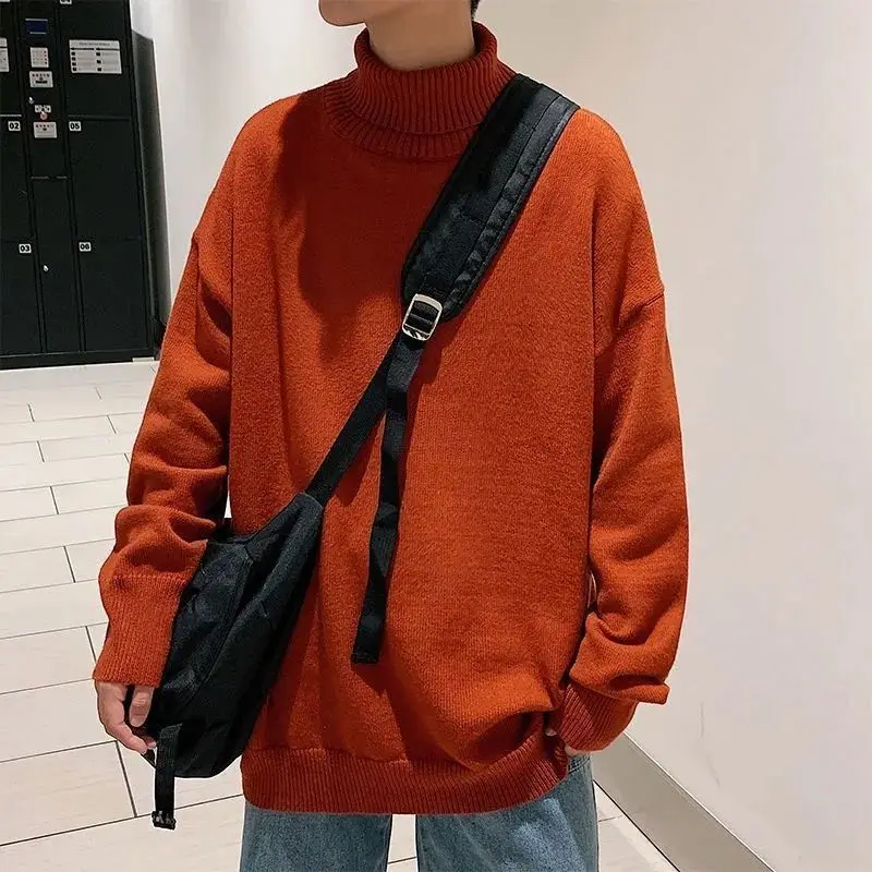 2023 Autumn and Winter Men's New Fashion Solid Color High Neck Long Sleeve Sweater Loose Relaxed Comfortable Versatile Top