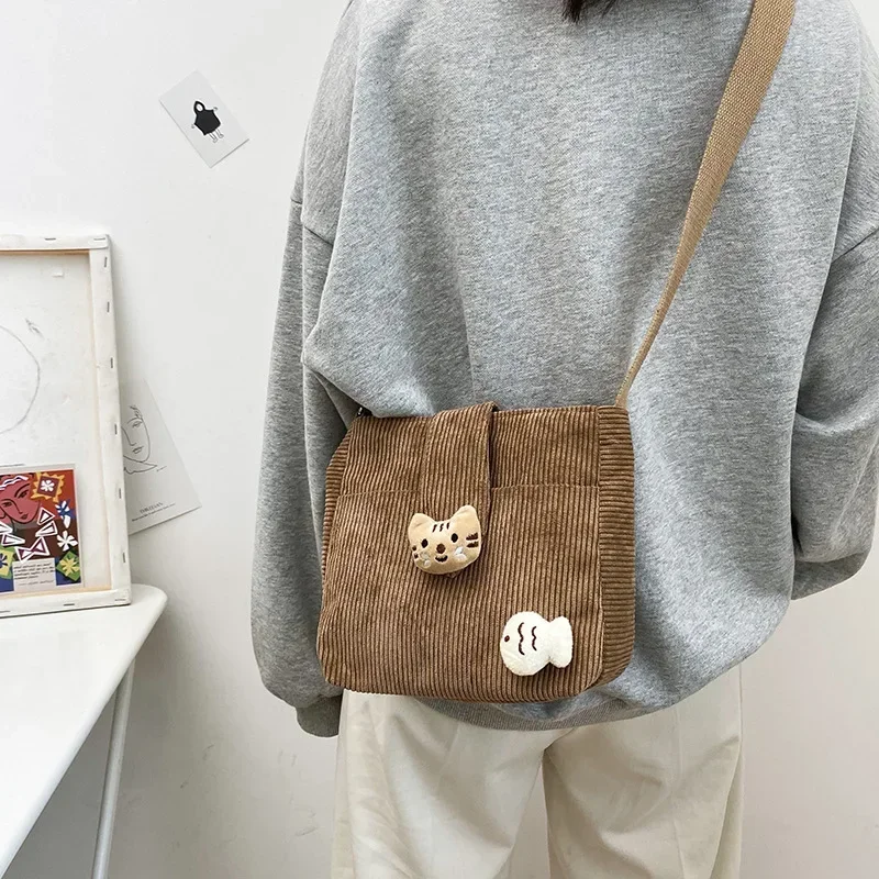 

Youda Winter Fashion Women Bags Corduroy Mini Phone Pouch Classic Messenger Bag Solid Color Simple Shopping Crossbody Pack