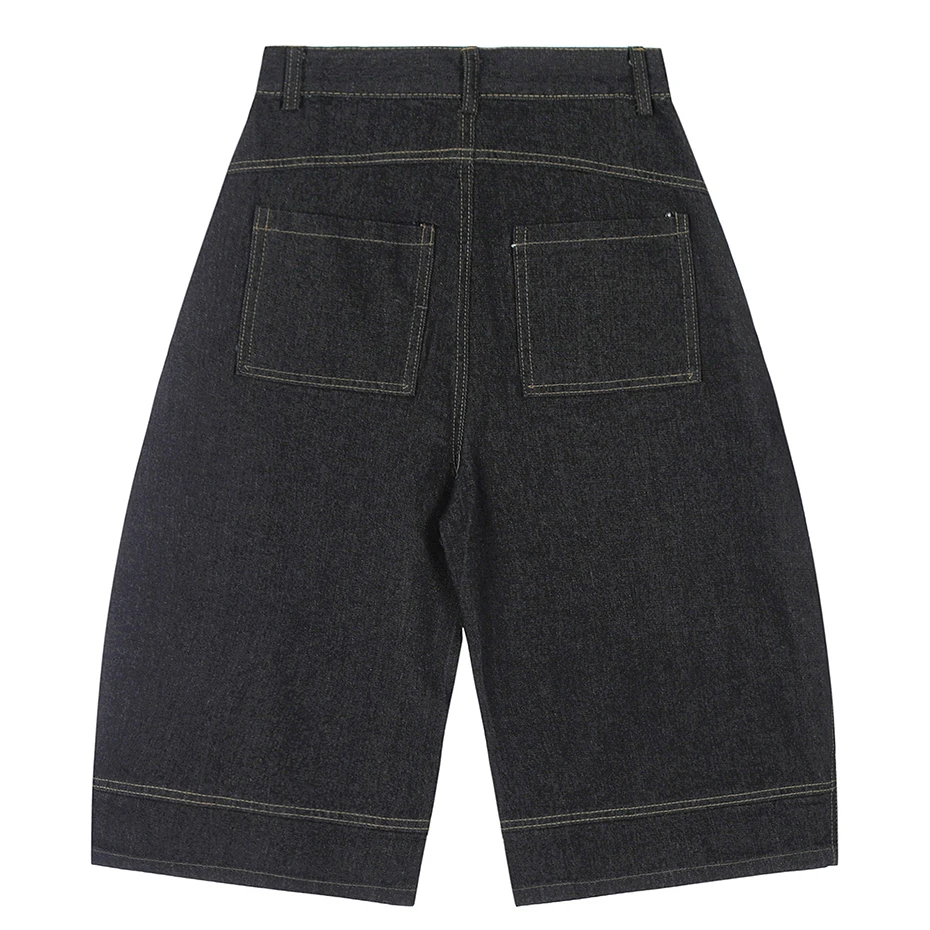 Men Summer Denim Shorts Loose Casual Jeans Shorts Streetwear Harajuku Oversized Hip Hop Black Blue for Male