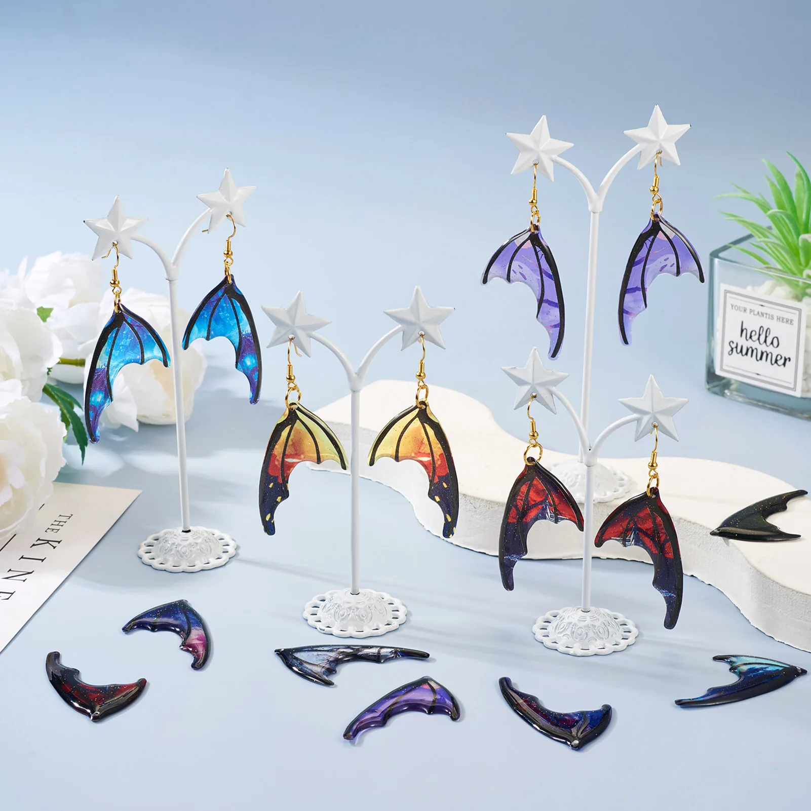 9 Pairs Mixed Color Butterfly Wing Earring Making Kit Resin Glitter Pendants Earring  Hooks for DIY Dangle Earrings Findings