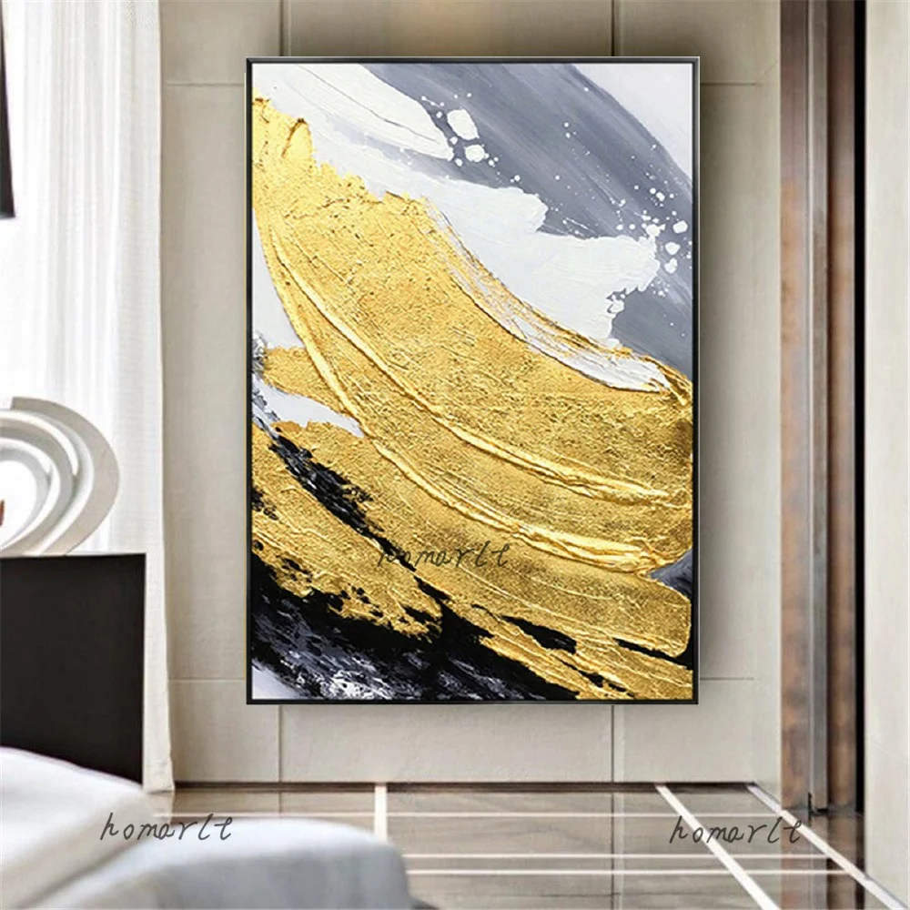 

Custom Nordic Painting Decor Living Room Handmade Oil Paintings Gold Foil Abstract Canvas Art Picture Decoration Wall Porch Life