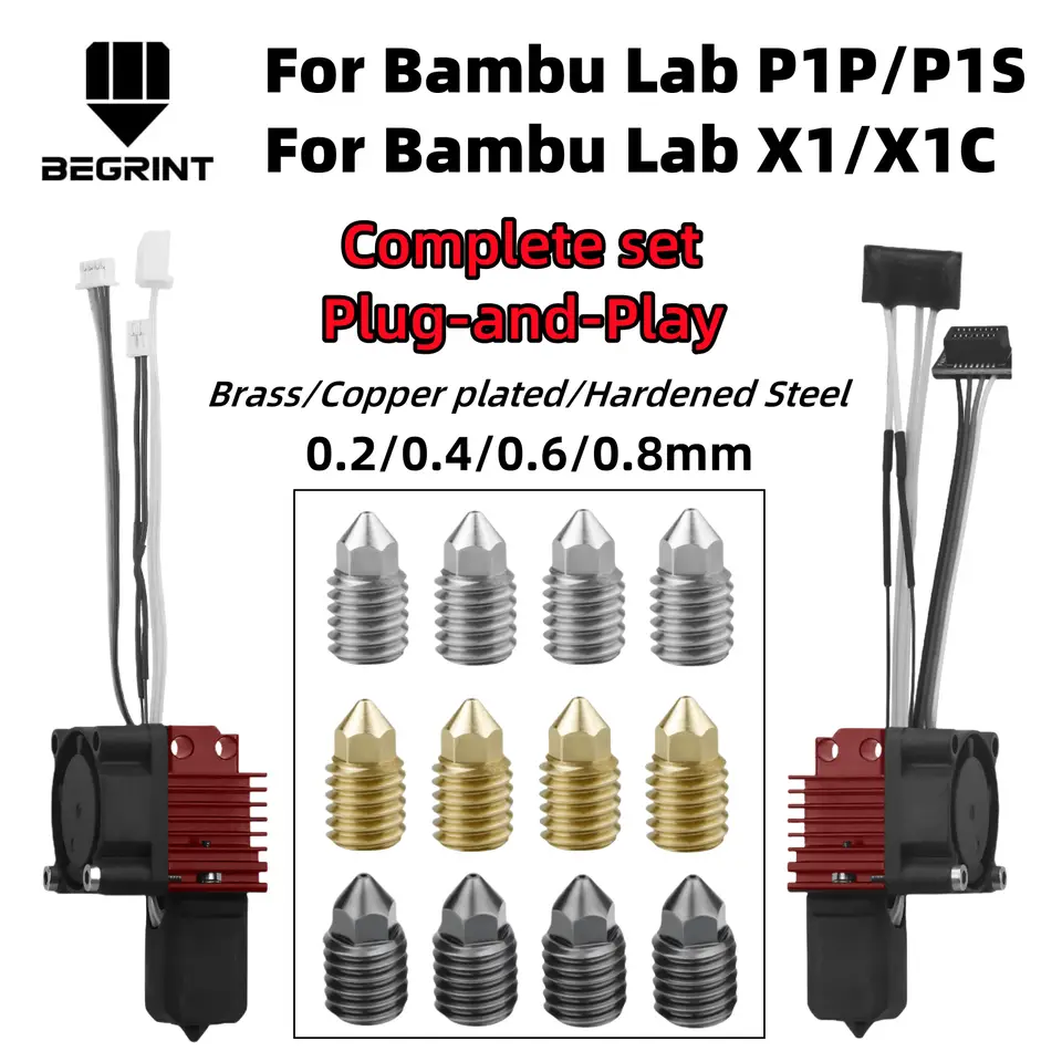 Complete Hotend Assembly Hotend For Bambu Lab X1 X1C P1P P1S with Fan Upgrade 2.0 with Nozzle Complete Bamboo Lab X1 Carbon image 1