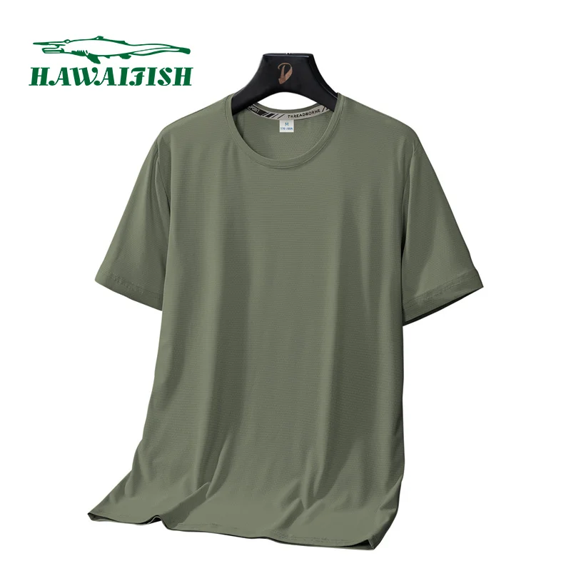 

HAWAIFISH Outdoor Ice Silk T-shirt Men's Summer Thin Solid Color Top Sports Quick-drying T-shirt Loose Plus Size L-7XL