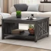 Square Coffee Table, Farmhouse Coffee Table with Half Open Storage Compartment, Rustic Gray 3