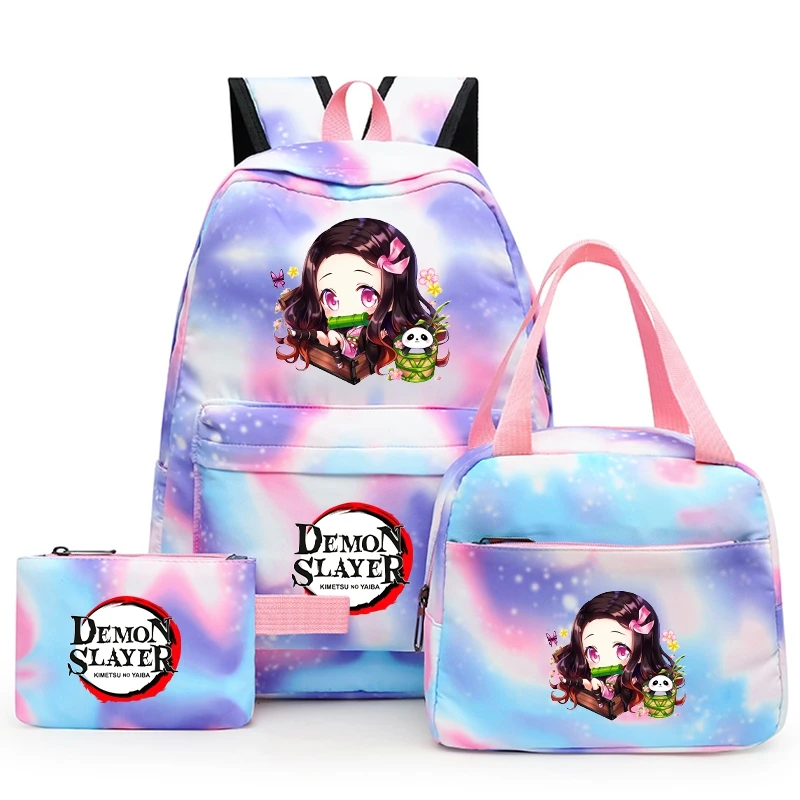 

3Pcs/set Demon Slayer Backpack Women Student Teenage Rucksack Lunch Bag Women Cute Leisure Schoolbag Large Schoolbag Set Mochila
