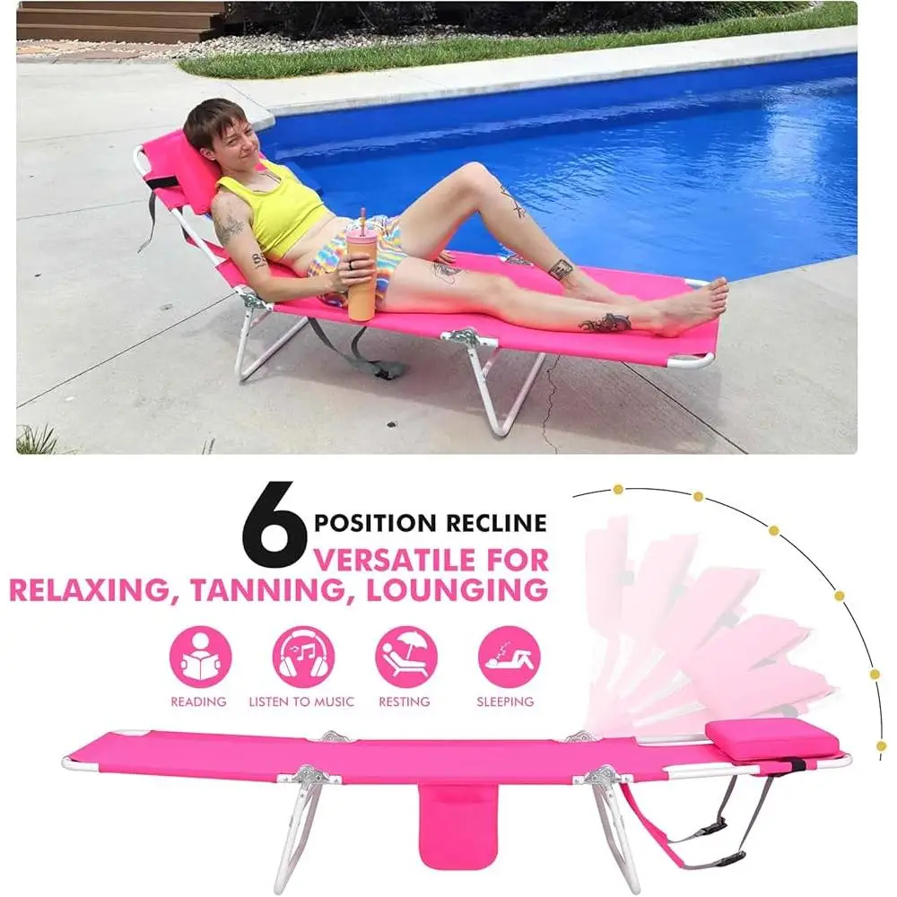 3 in 1 Portable Women Lounge Chair with Face Hole Cushion Adjustable Backpack Beach Chair Tanning Sunbathing Outdoor Relaxation 6