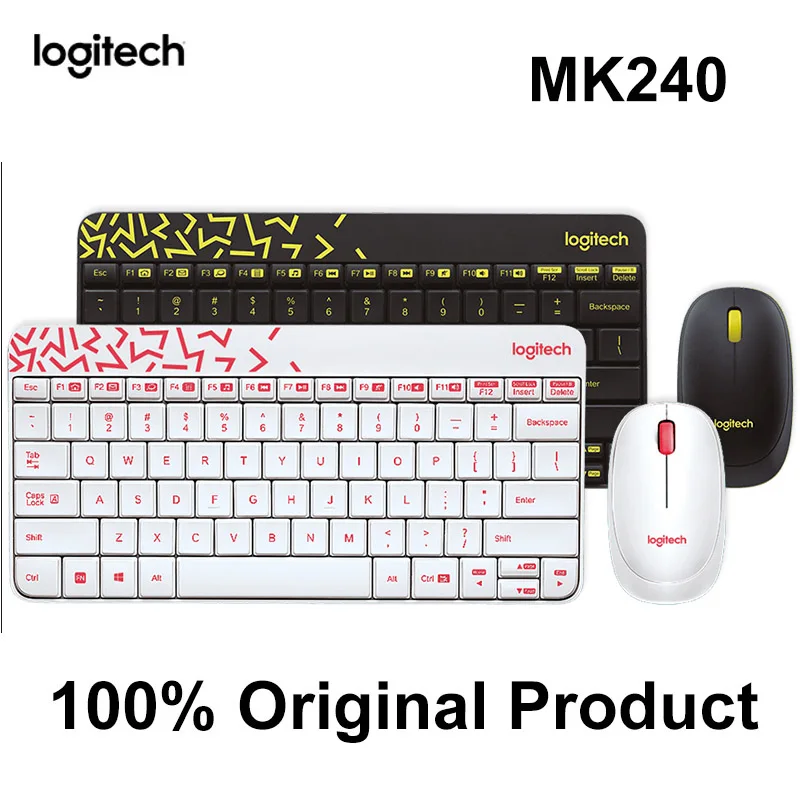Нано-набор Logitech MK240 с беспроводной клавиатурой и мышью, подходит для ноутбуков, настольных компьютеров