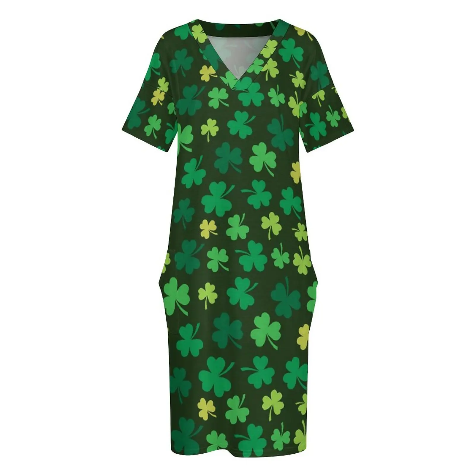 St Patricks Day Dress V Neck Green Shamrock Street Fashion Dresses Summer Cute Casual Dress Ladies Design Plus Size Vestidos