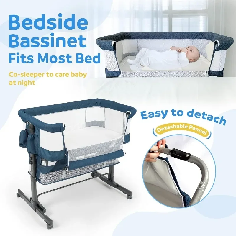 home. 3 in 1 Baby Bassinet, Upgraded Beside Crib with 360° Highly Visible Mesh wall, Comfy Co-sleeper Bassinet with mattress 5