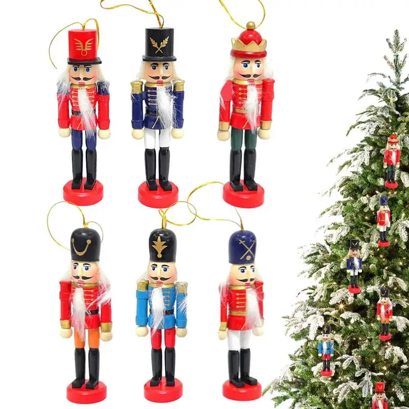 

6PCS Nutcracker Christmas Decor Wooden Eye-catching Nutcracker Soldier Pendant Durable Smooth: Home Decor Supplies Products