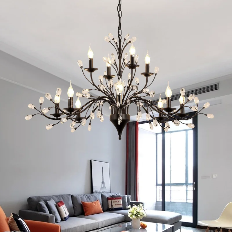 American Retro Crystal Candle LED Chandelier 110V 127V 220V 240V Bedroom Living Room Dining Room Kitchen Study Home Lighting