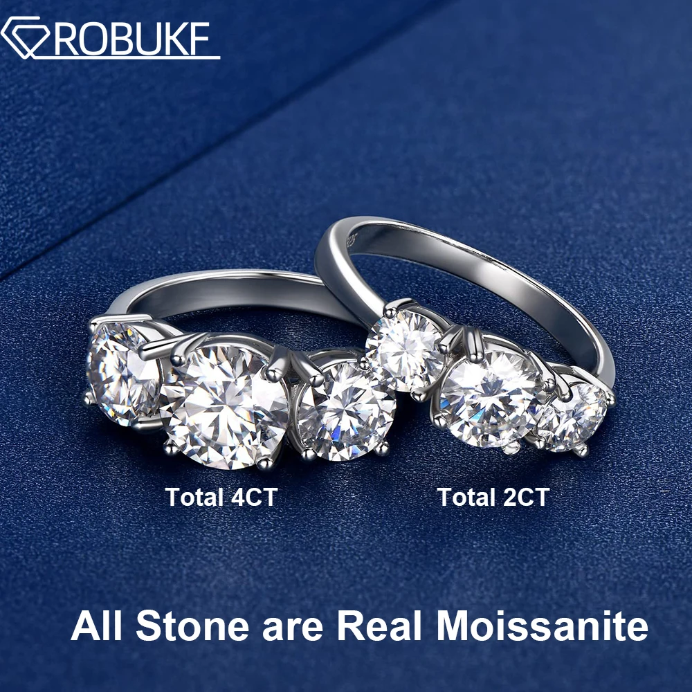 Anel de noivado de moissanite de 2 quilates para mulheres, 3 pedras,  diamante de laboratório, prata esterlina 925, 18k, banhado a ouro branco,  joia de casamento, presente - AliExpress, image size:1000x1000