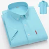 100% Cotton Basic Shirt for Men Short Sleeve Summer Casual Solid Business Oxford Yellow White Regular Fit Social Man Clothing 5