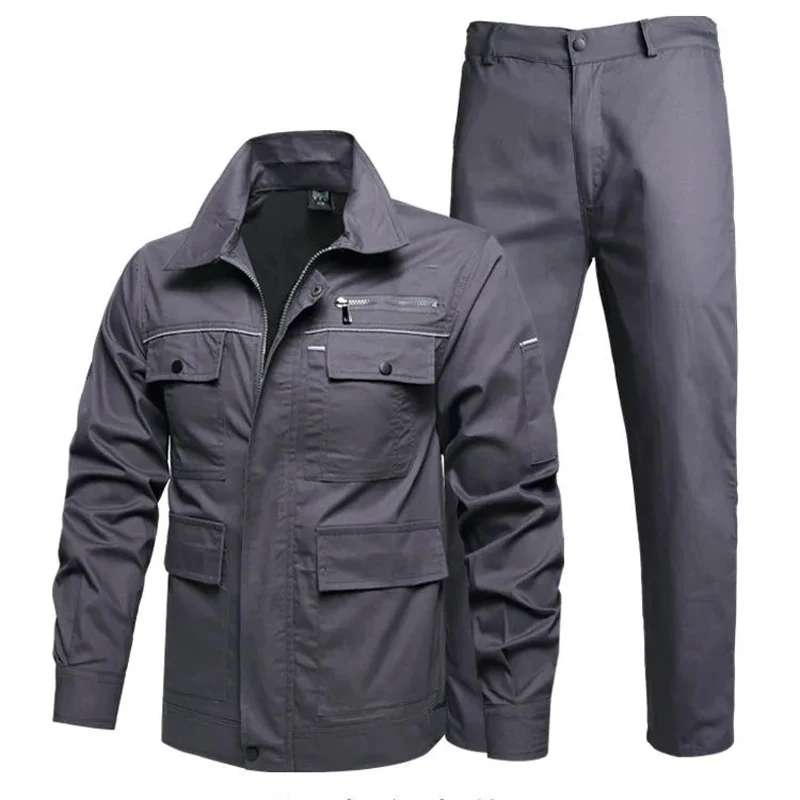 Summer Cargo Work Suit Men Thin Multiple Pockets Shirts Jacket + Trousers Tactical Military Cotton Breathable Cotton 2pcs Sets 2
