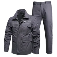 Summer Cargo Work Suit Men Thin Multiple Pockets Shirts Jacket + Trousers Tactical Military Cotton Breathable Cotton 2pcs Sets 2