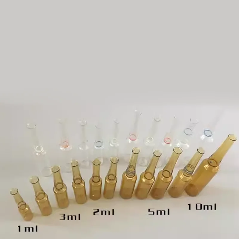 랩 투명 다크 브라운 유리 유연한 앰플 병, 곡선 목 앰플, 액체 약 병, 1 ml, 2 ml, 5 ml, 10 ml, 20ml