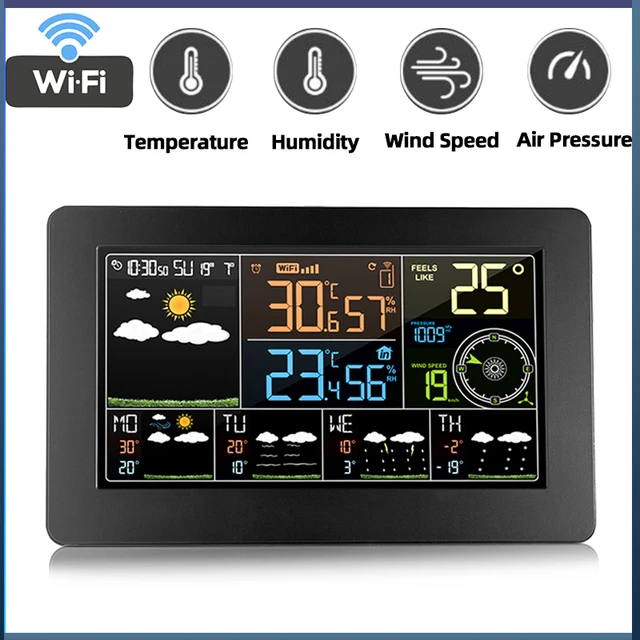 Comprar Estación meteorológica WIFI, higrómetro interior inalámbrico para  exteriores, termómetro, pantalla de temperatura y humedad