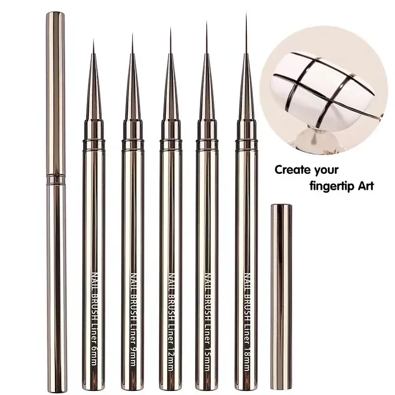 6/9/12/15/18mm Nail Liner Brush Drawing Lines Stripe Painting Flower Pen Metal Handle Nail Art Pen Nail Art Brush Manicure Tools