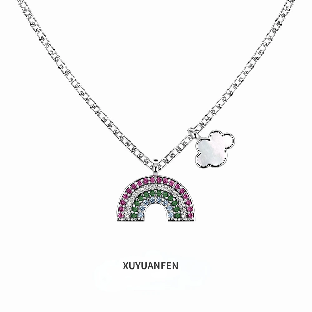 

XUYUANFEN Korean Version New S925 Sterling Silver Necklace Women's High-end Rainbow Cloud Women's Collarbone Chain