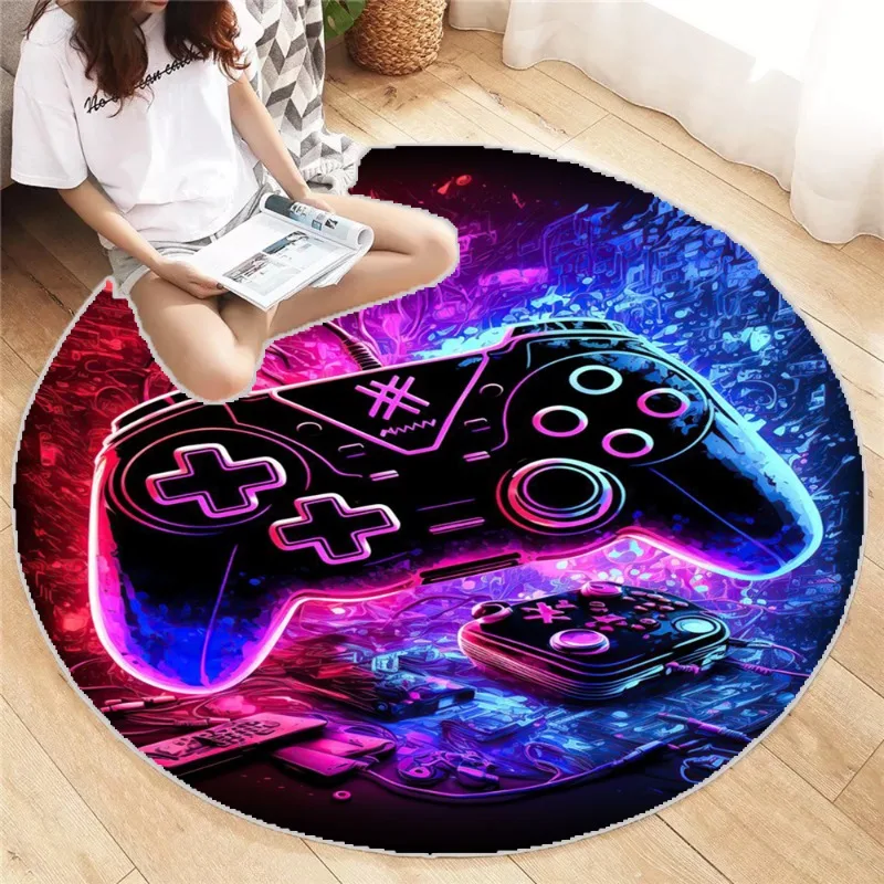 Neon Boy Games Round Carpet Vintage Design Print Living Room Bedroom Cute Washable Home Bedroom Rug Aesthetics Mat Decoration 2