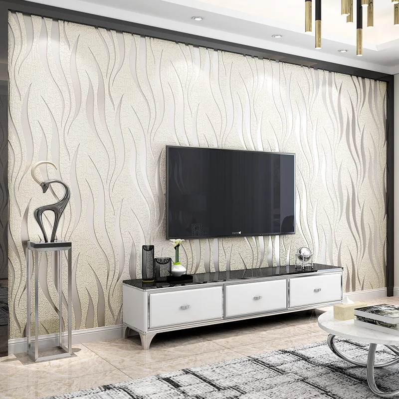 Wave striped non-woven wallpaper bedroom living room TV background wall ...