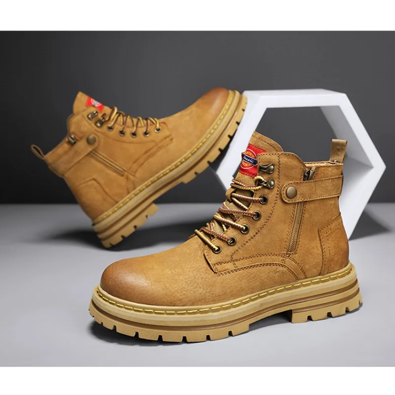 

Men Leather Shoes Fashion Motorcycle Men Ankle Boots Men Boots Man Shoes High Top Winter Lace-Up Botas Hombre