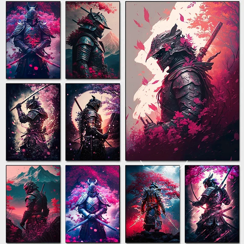Poster Samurai Giapponese Sakura Mount Fuji Samurai Canvas Print Poster Wall Art Decoration Painting For House Room Art Decoration