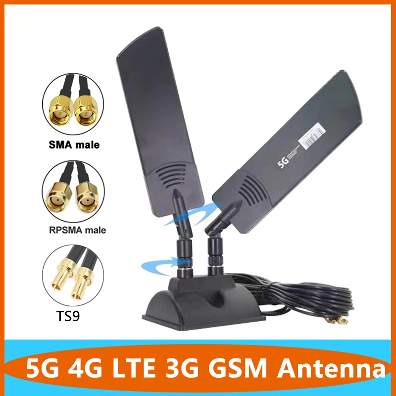 

Dual Cable 5G 4G LTE 3G GSM Router Aerial 600~6000Mhz Omni WiFi CPE Pro External Wireless Antenna With TS9 SMA Male Magnetic